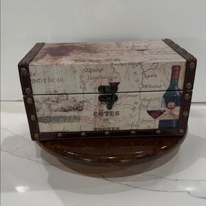 France Wine Country-Themed Decorative Wooden Storage Box, Faux Leather Straps